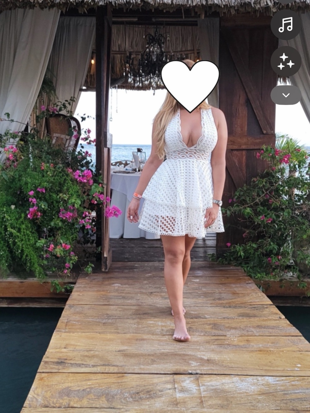 Fashion Nova White Crochet Deep V A-Line Dress